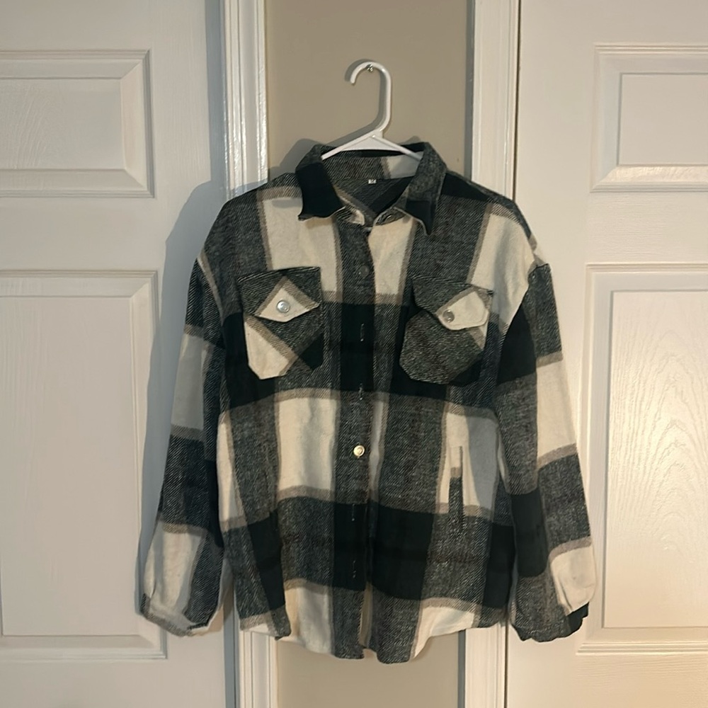 Oversized, Green and cream “shacket”, size Medium